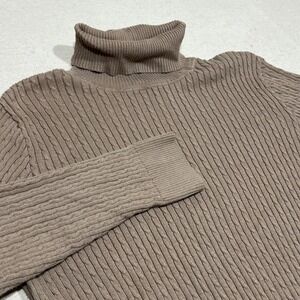 Jeanne Pierre Women's Tan Cable Knit Turtleneck Sweater XL 100% Cotton